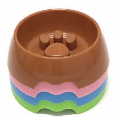 Multi-Colored Cute Pet  Dog Cats Plastic Paw Print Slow Feeder Bowl